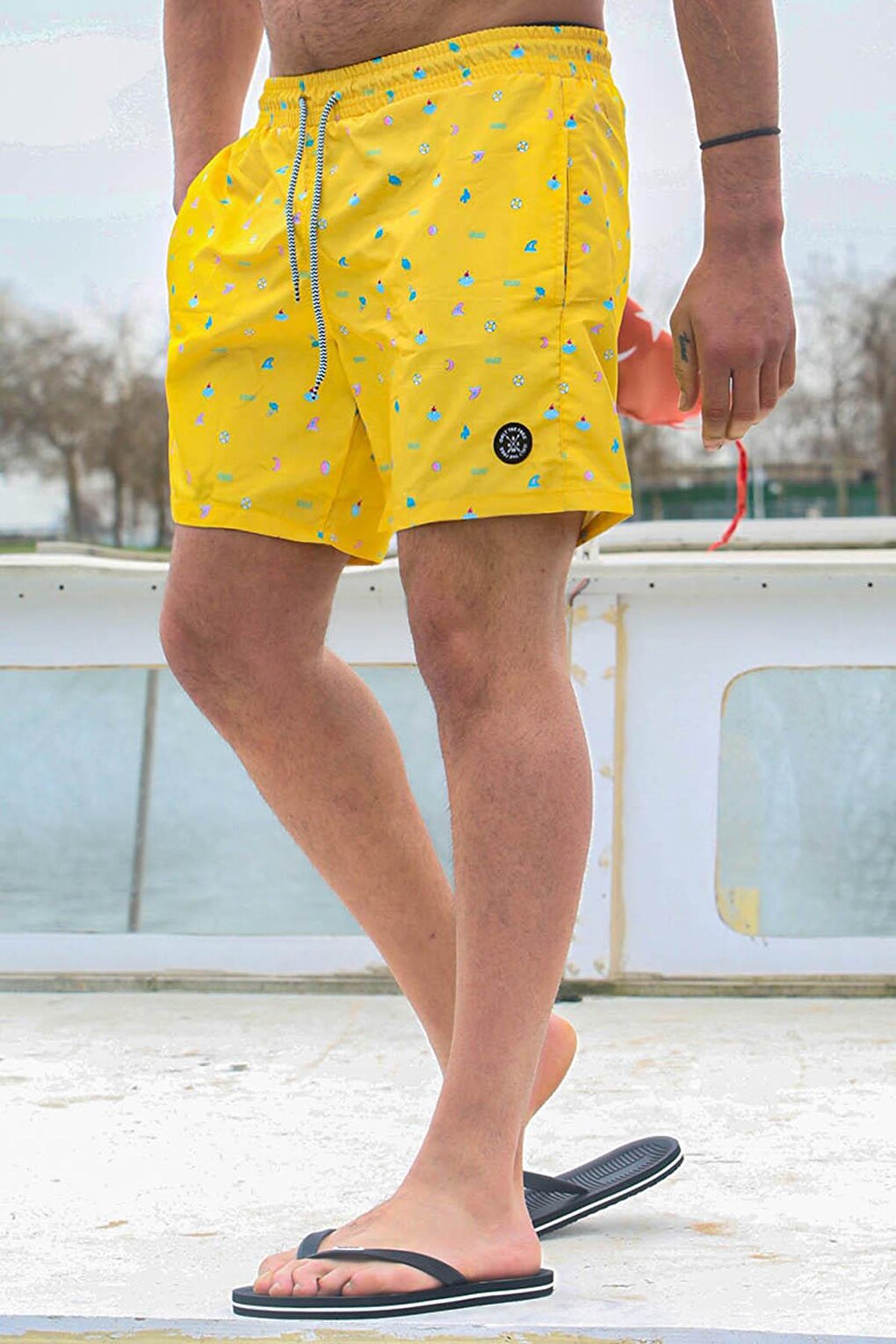 Yellow Patterned Men's Swim Shorts 6367