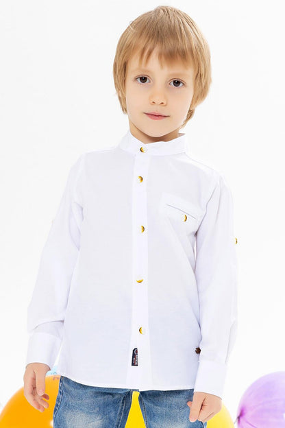 Boy's Shirt White with Coat of Arms Buttons (Ages 8-12)