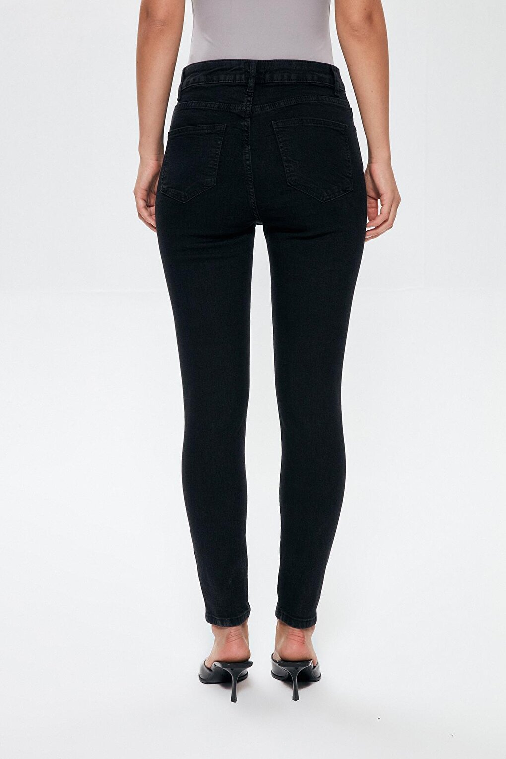 High Waist Skinny Leg Jean Trousers Black