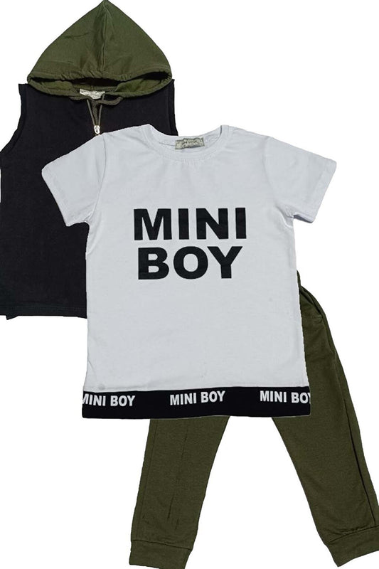 Boy's Mini Size Text Printed Green Tracksuit