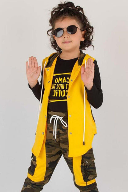 Boy's Yellow Tracksuit with Cargo Pocket and Camouflage Pattern