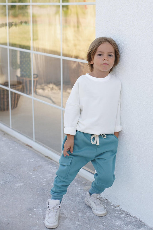 Children's Tracksuit Set - Turquoise 3 Thread Rose Gold Tracksuit with Side Pockets - Cream Combed Cotton Sweat