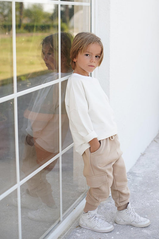 Children's Tracksuit Set - Mink 3 Thread Rose Gold Tracksuit with Side Pockets - Cream Combed Cotton Sweat