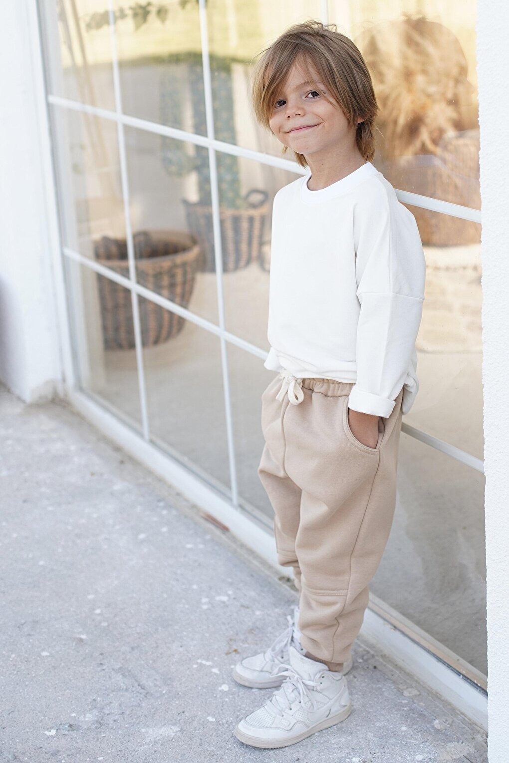 Children's Tracksuit Set - Mink 3 Thread Rose Gold Tracksuit with Side Pockets - Cream Combed Cotton Sweat