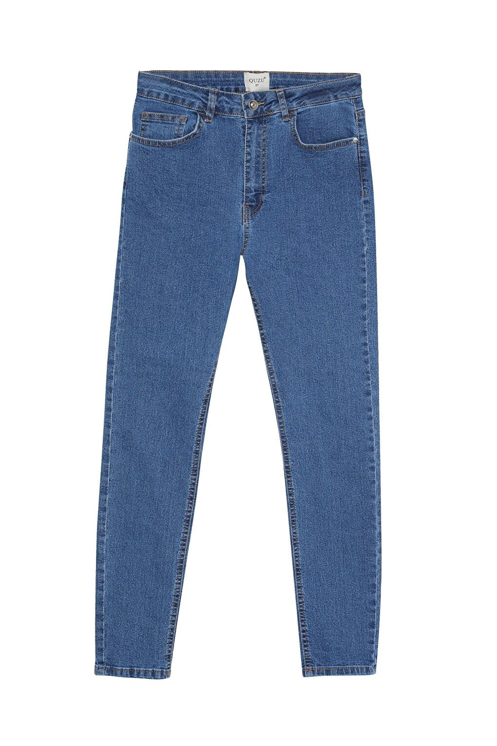 High Waist Slim Leg Jean Trousers Blue