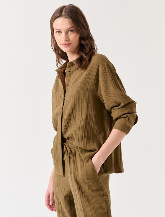 Khaki Straight Cut Long Sleeve Shirt