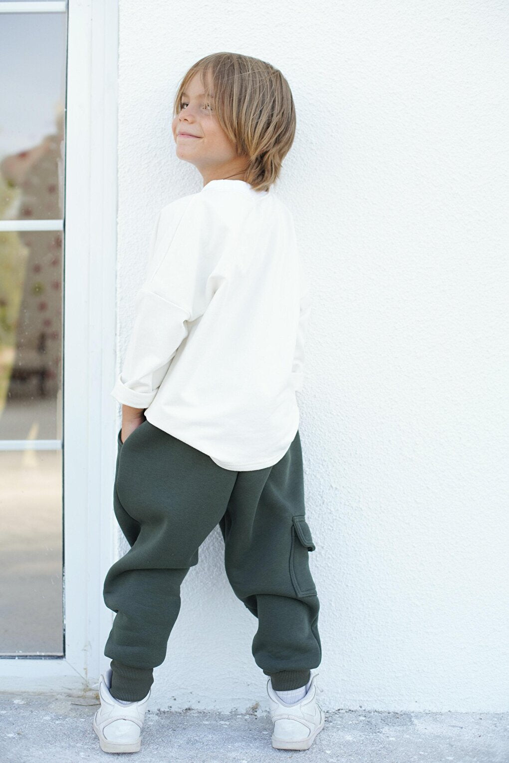 Children's Tracksuit Set - Khaki 3 Thread Rose Gold Tracksuit with Side Pockets - Cream Combed Cotton Sweat