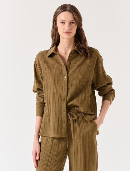 Khaki Straight Cut Long Sleeve Shirt