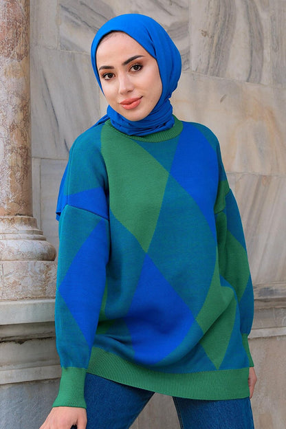 Baklava Pattern Knitwear Sweater Blue