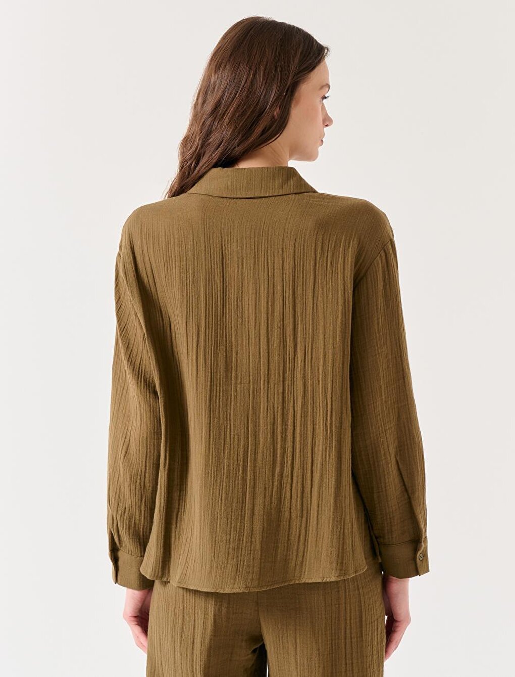 Khaki Straight Cut Long Sleeve Shirt