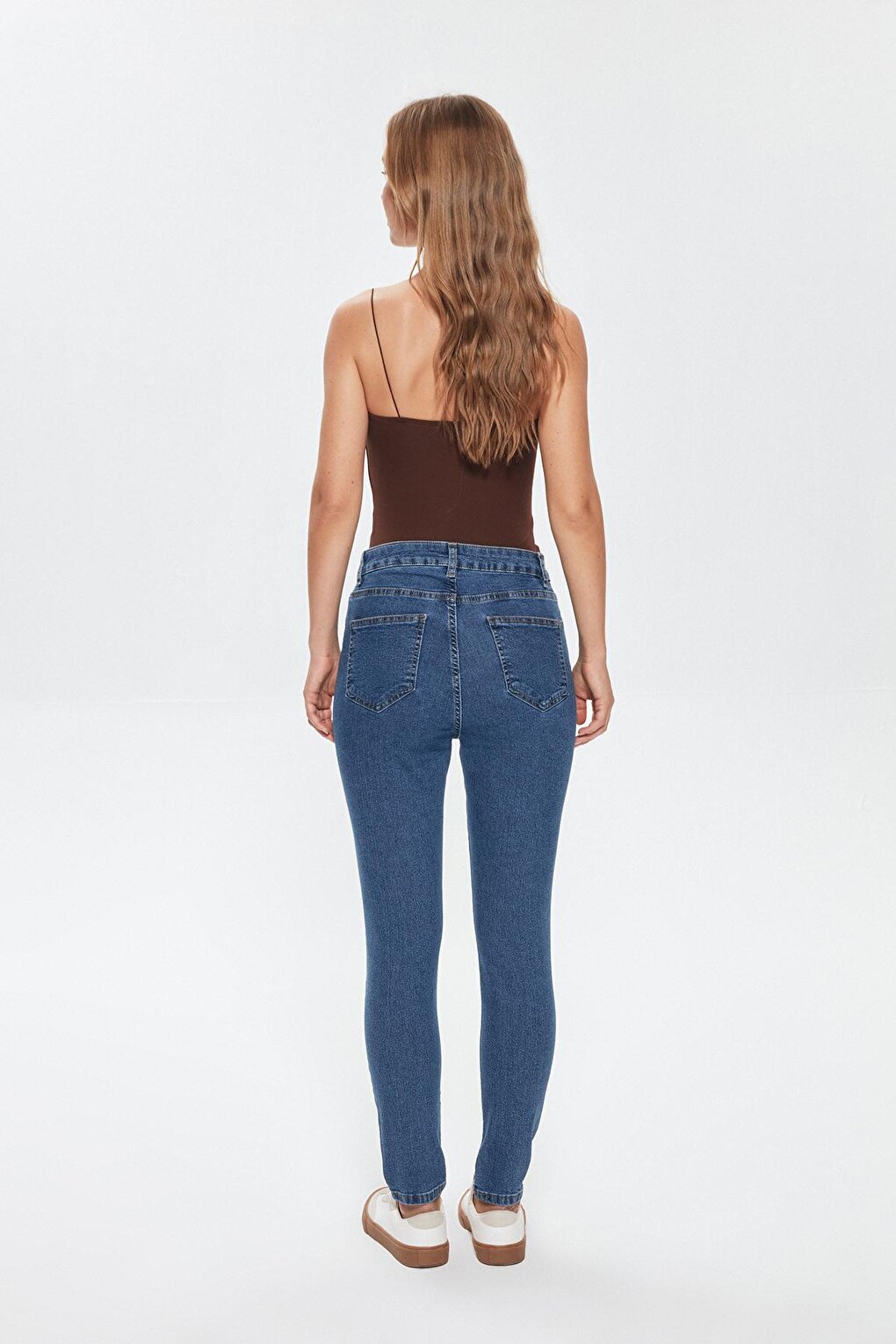 High Waist Slim Leg Jean Trousers Blue