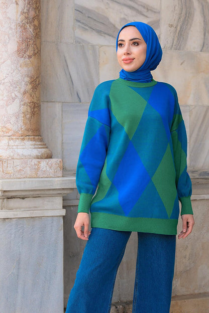 Baklava Pattern Knitwear Sweater Blue