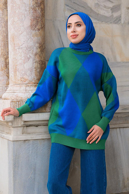 Baklava Pattern Knitwear Sweater Blue