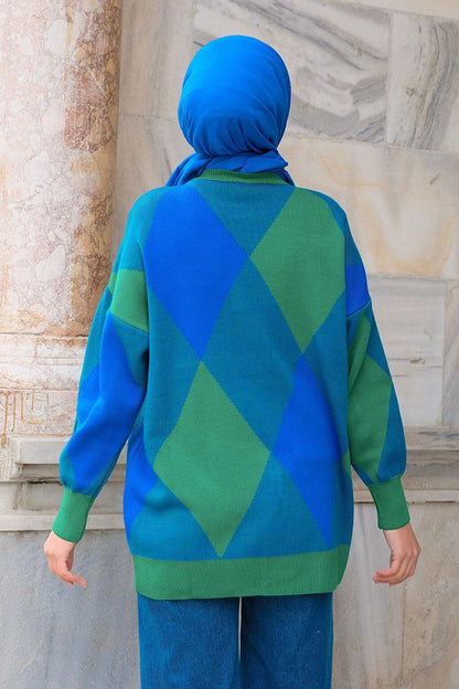 Baklava Pattern Knitwear Sweater Blue