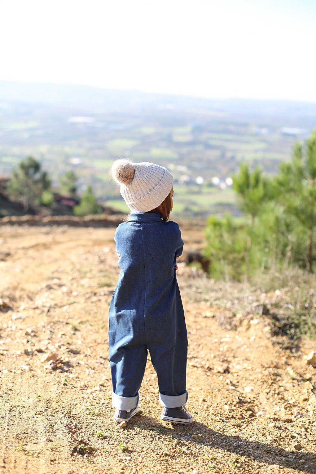 Navy Blue Denim Jumpsuit with Collar and Pockets