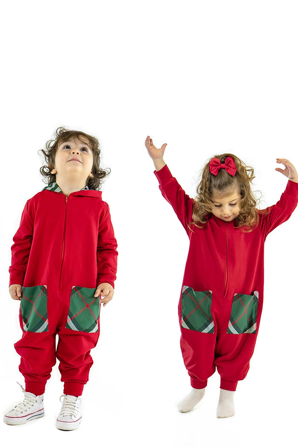 Boy's New Year's Red Combed Cotton Zippered Jumpsuit