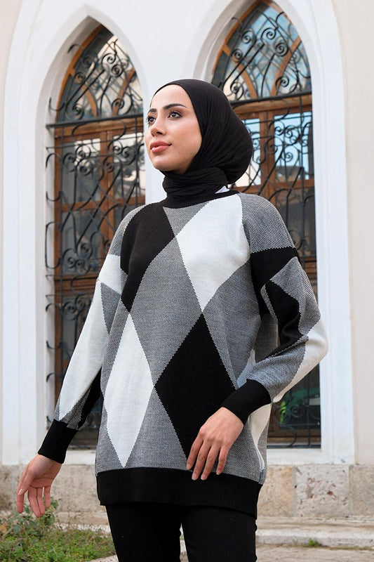 Baklava Pattern Knitwear Sweater Black