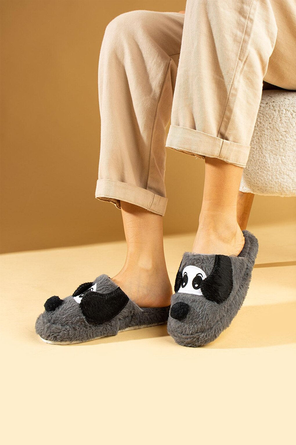 Cute Dog Silent Sole Plush Women's House Slippers P01-29-23