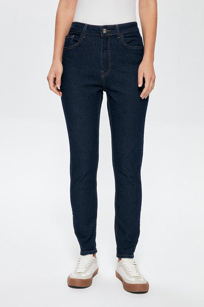 High Waist Skinny Leg Jean Trousers Navy Blue