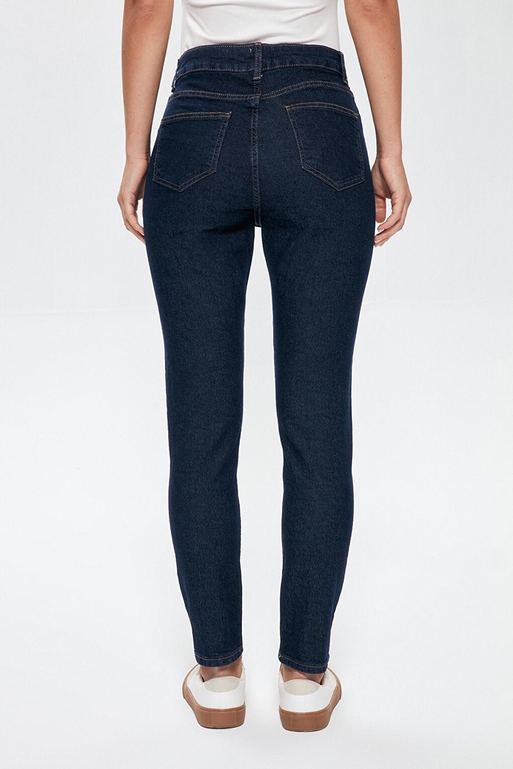 High Waist Skinny Leg Jean Trousers Navy Blue