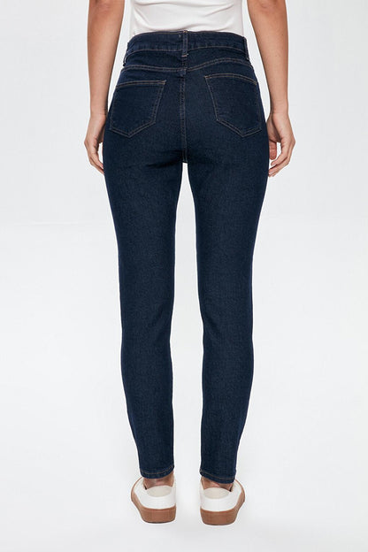 High Waist Skinny Leg Jean Trousers Navy Blue