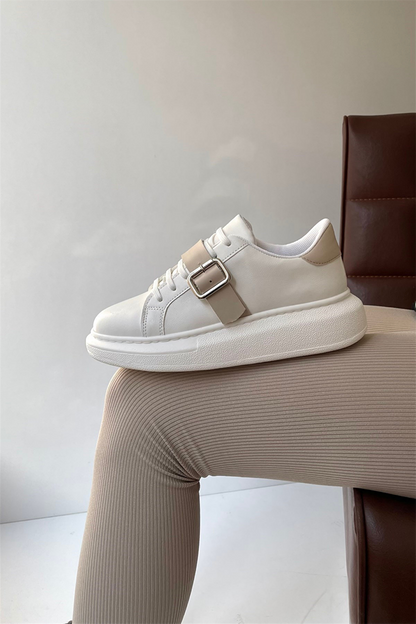 Women's Sneakers WHITE BEige BELTED