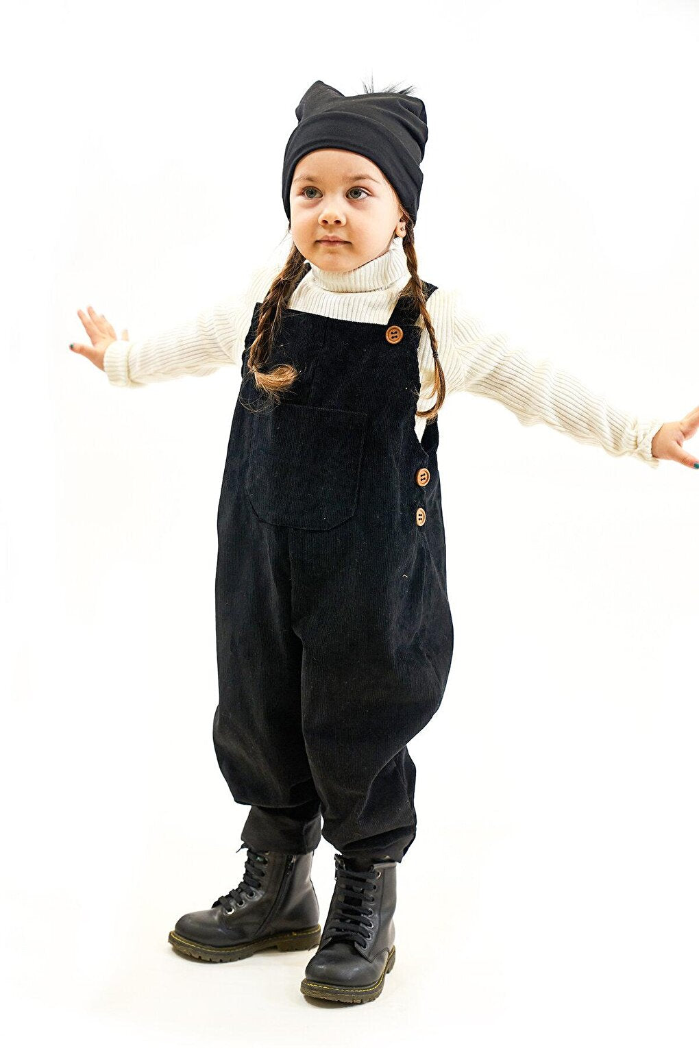 Girl's Black Velvet Velvet Jumpsuit