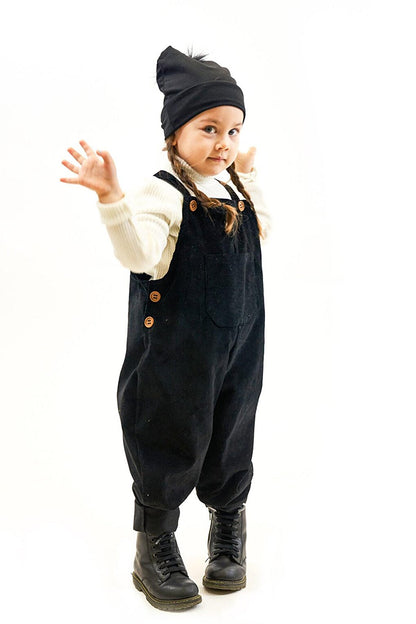 Girl's Black Velvet Velvet Jumpsuit