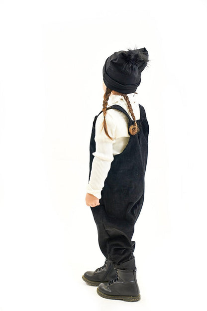 Girl's Black Velvet Velvet Jumpsuit