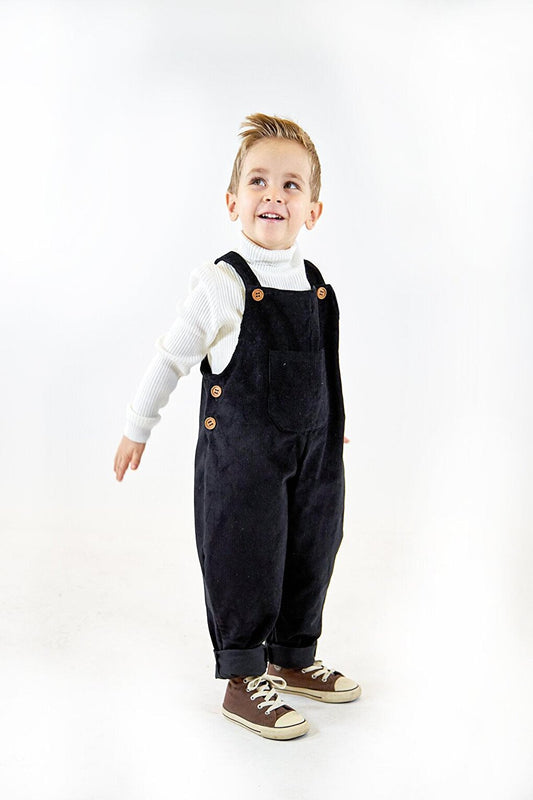 Boy's Black Velvet Velvet Jumpsuit