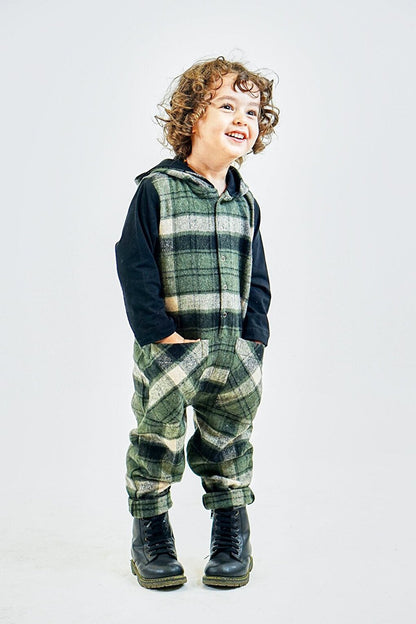 Khaki Black Plaid Stash Hooded Jumpsuit