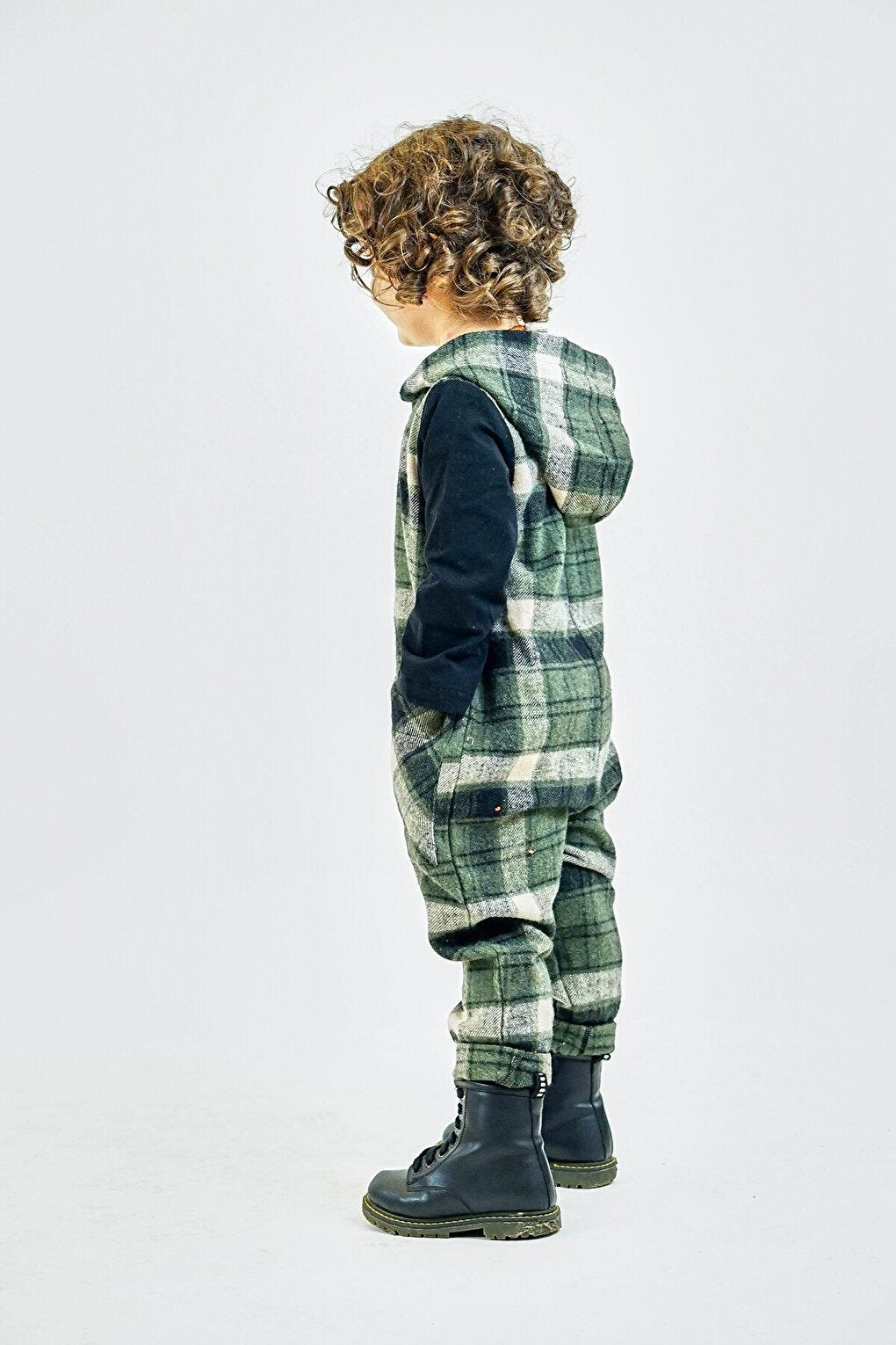 Khaki Black Plaid Stash Hooded Jumpsuit