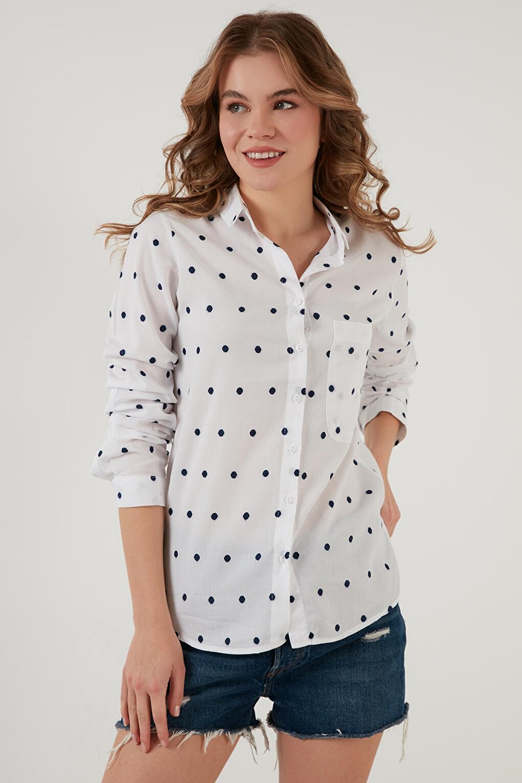 Cotton Patterned Single Pocket Long Sleeve Shirt 51433732