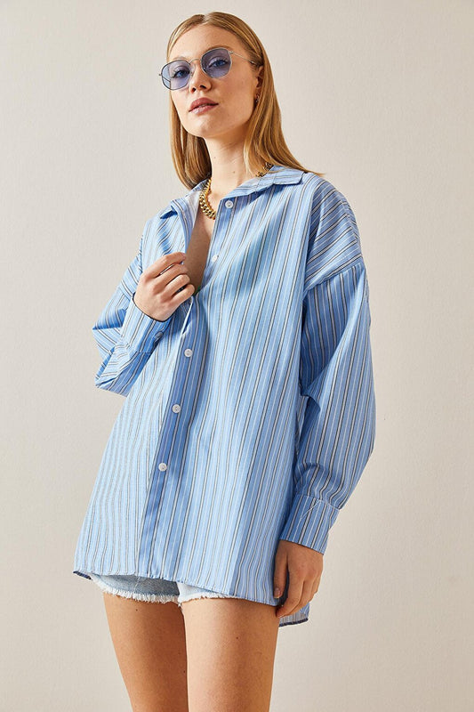 Blue Oversize Striped Shirt 4KXK2-47766-12