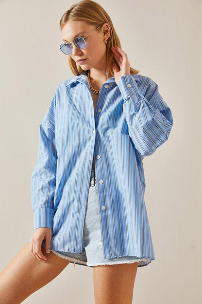 Blue Oversize Striped Shirt 4KXK2-47766-12