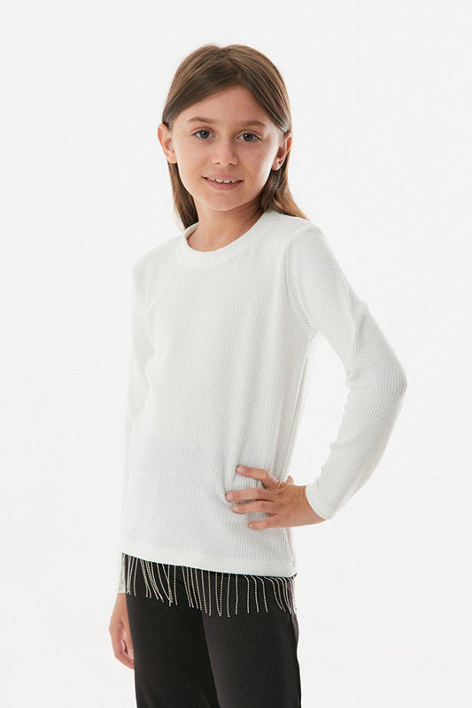 Girls' Blouse with Ribbed Chain Detail