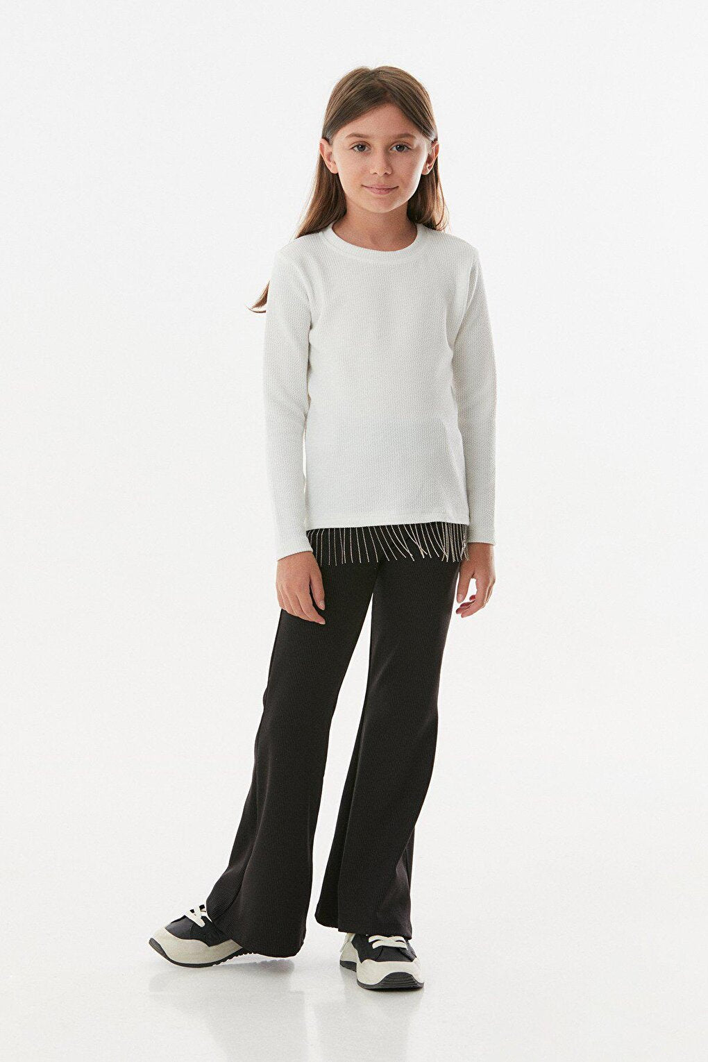 Girls' Blouse with Ribbed Chain Detail