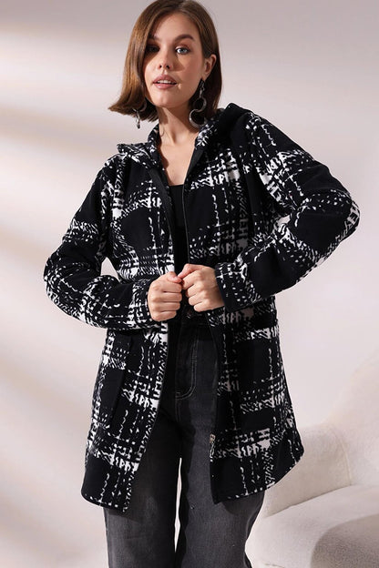 Zippered Patterned Long Jacket