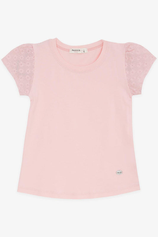 Girl's T-Shirt Sleeves Scalloped Powder (Age 3-6)