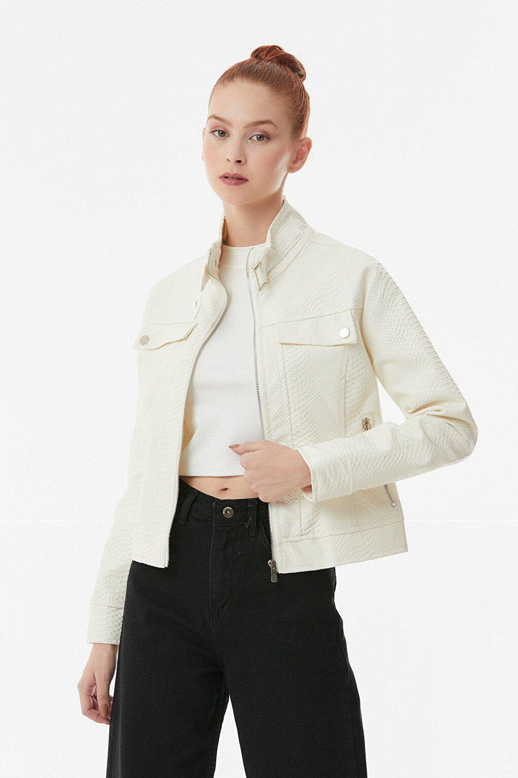 Faux Leather Zipper Jacket