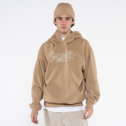 Noche Men's Dark Beige Kangaroo Pocket Hooded Extra Oversize Sweatshirt Hoodie