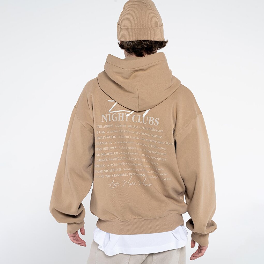 Noche Men's Dark Beige Kangaroo Pocket Hooded Extra Oversize Sweatshirt Hoodie