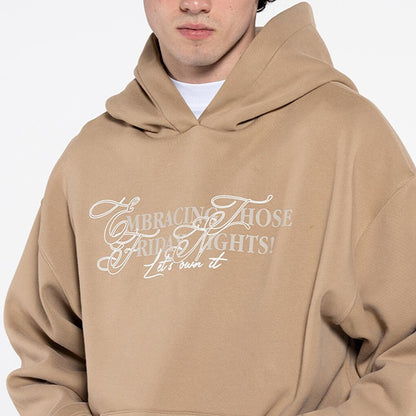 Noche Men's Dark Beige Kangaroo Pocket Hooded Extra Oversize Sweatshirt Hoodie