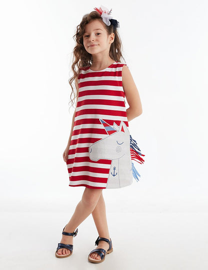 Red and White Striped Unicorn Dress