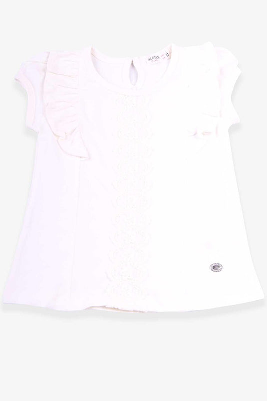 Girl's T-Shirt Frilly Laced Ecru (3-8 Years)