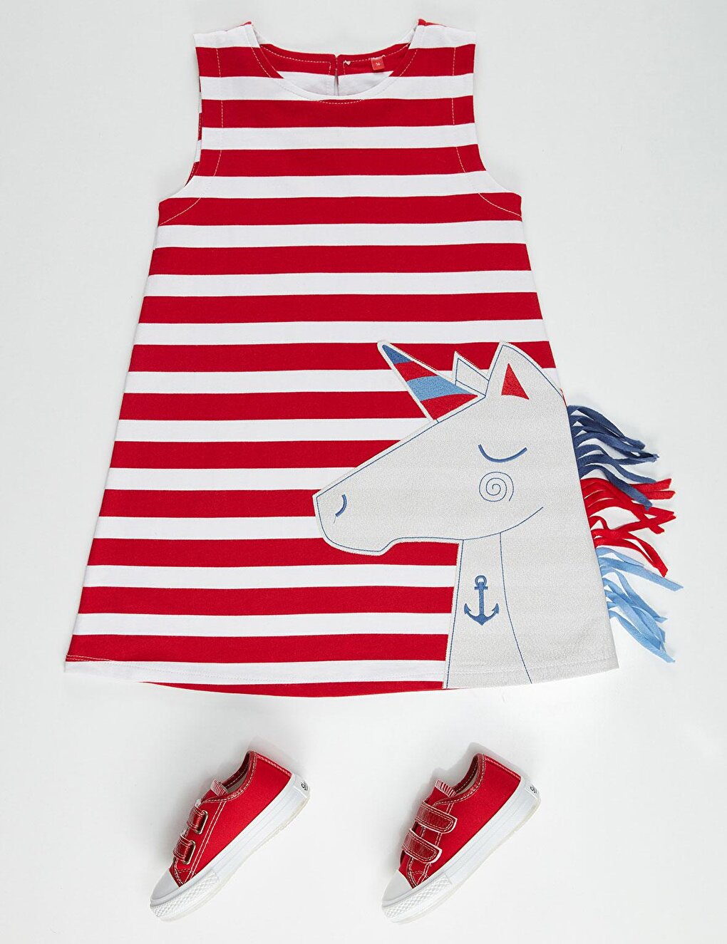 Red and White Striped Unicorn Dress