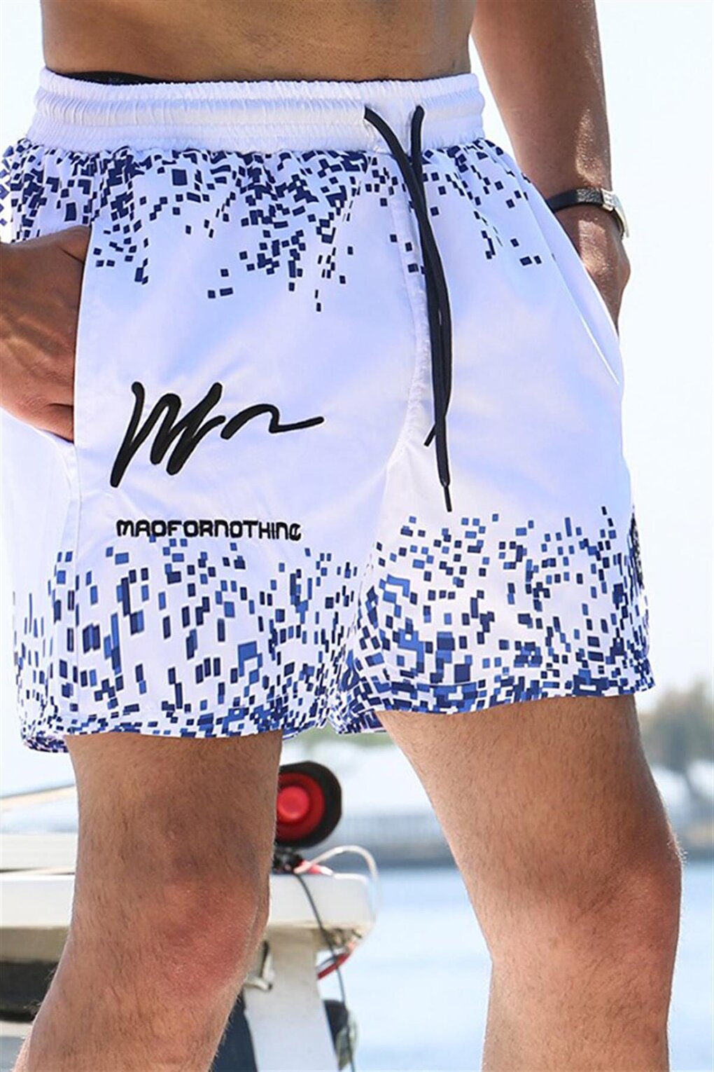 Navy Blue Printed Pocketed Swim Shorts 5782