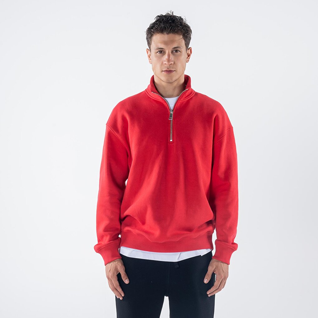 James Men's Red Stand-Up Collar Oversize Half-Zip Sweatshirt