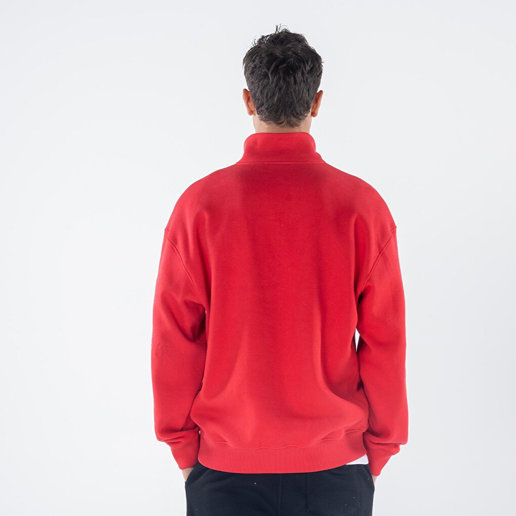 James Men's Red Stand-Up Collar Oversize Half-Zip Sweatshirt