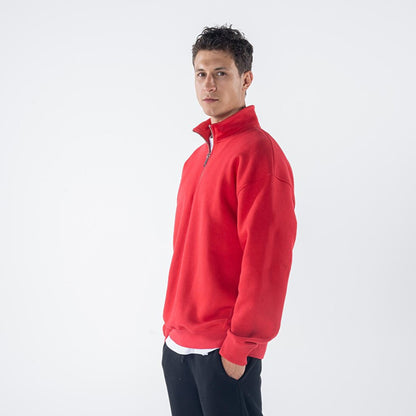 James Men's Red Stand-Up Collar Oversize Half-Zip Sweatshirt